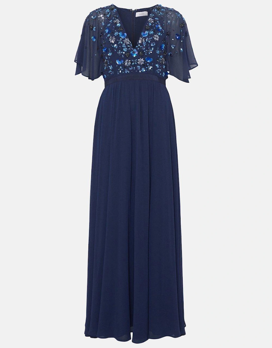 Maxi Dress With Flutter Sleeve & Beading