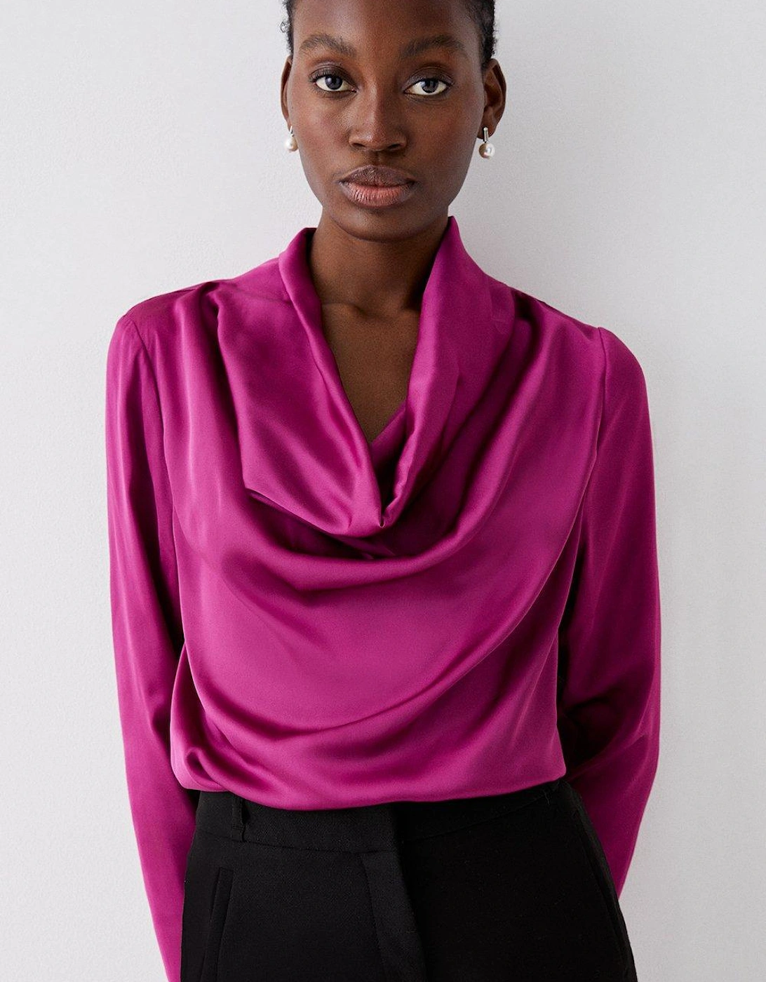 Long Sleeve Satin Cowl Neck Top, 5 of 4