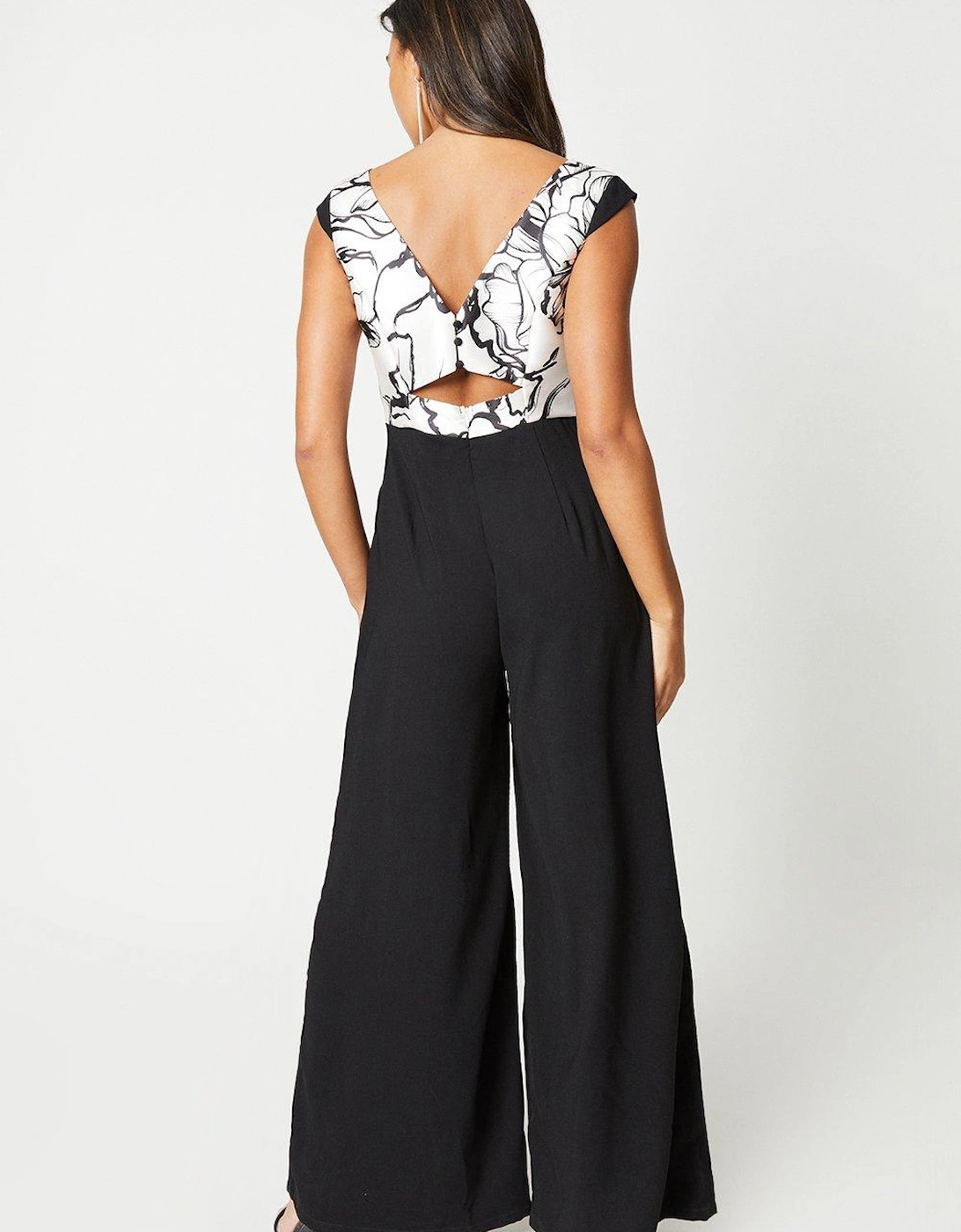 Floral Placement Bodice Wide Leg Jumpsuit