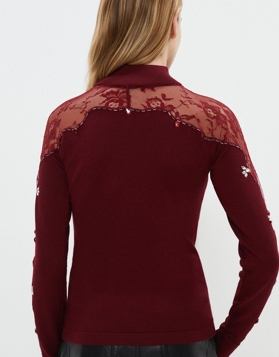 Lace Insert Beaded Jumper