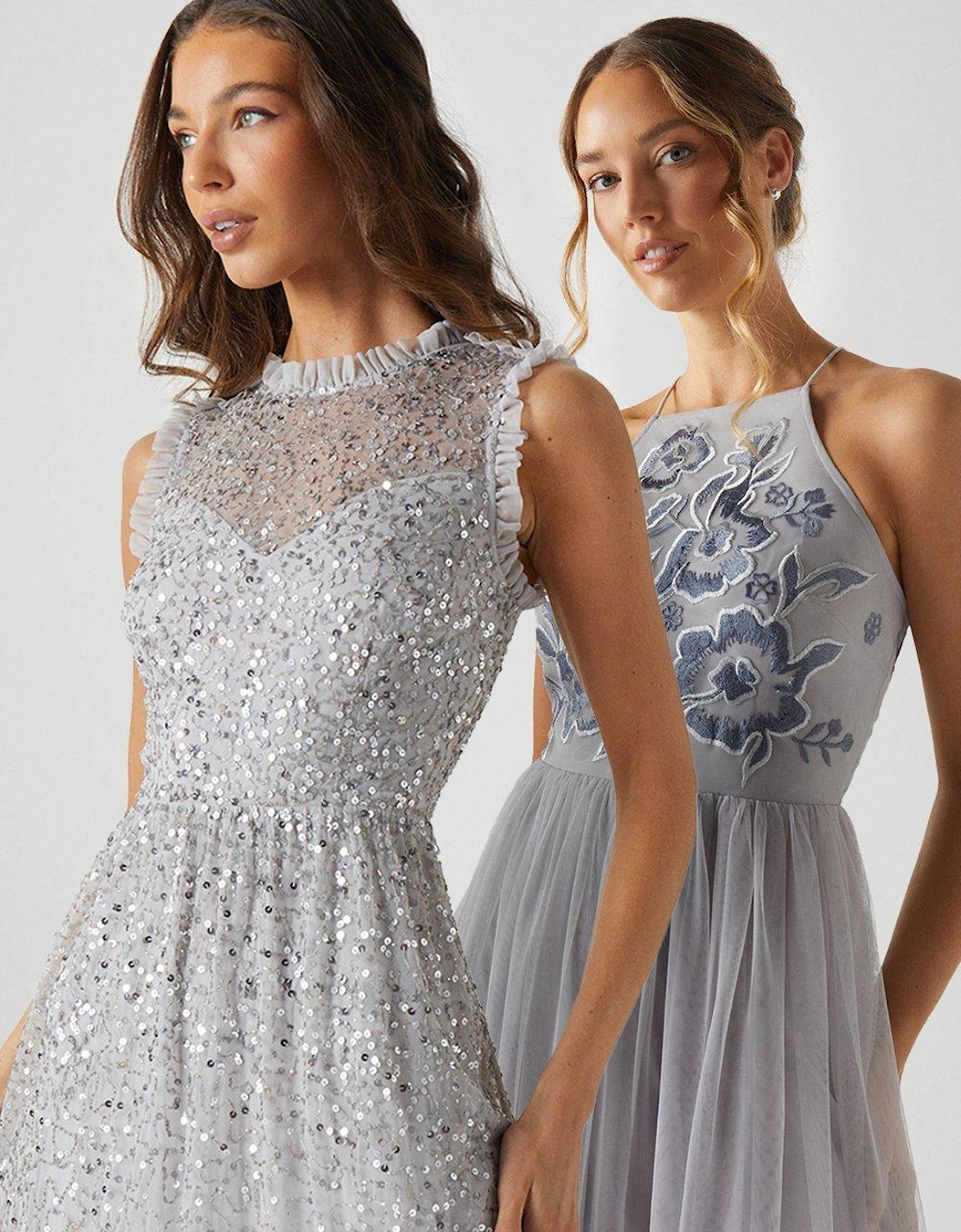 Frill Shoulder All Over Sequin Bridesmaids Maxi Dress, 6 of 5