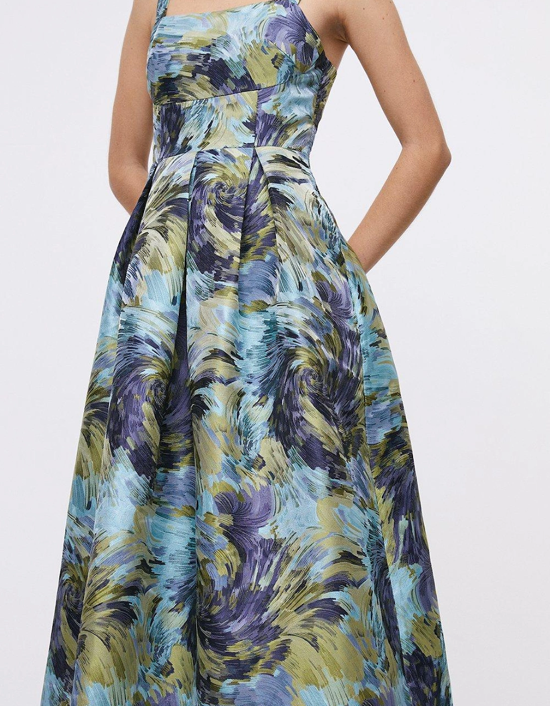Panelled Bodice Jacquard Full Skirt Midi Dress