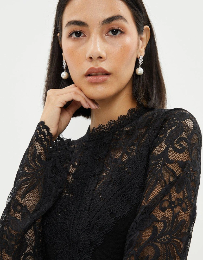 Lace Detail Knitted Mini Dress