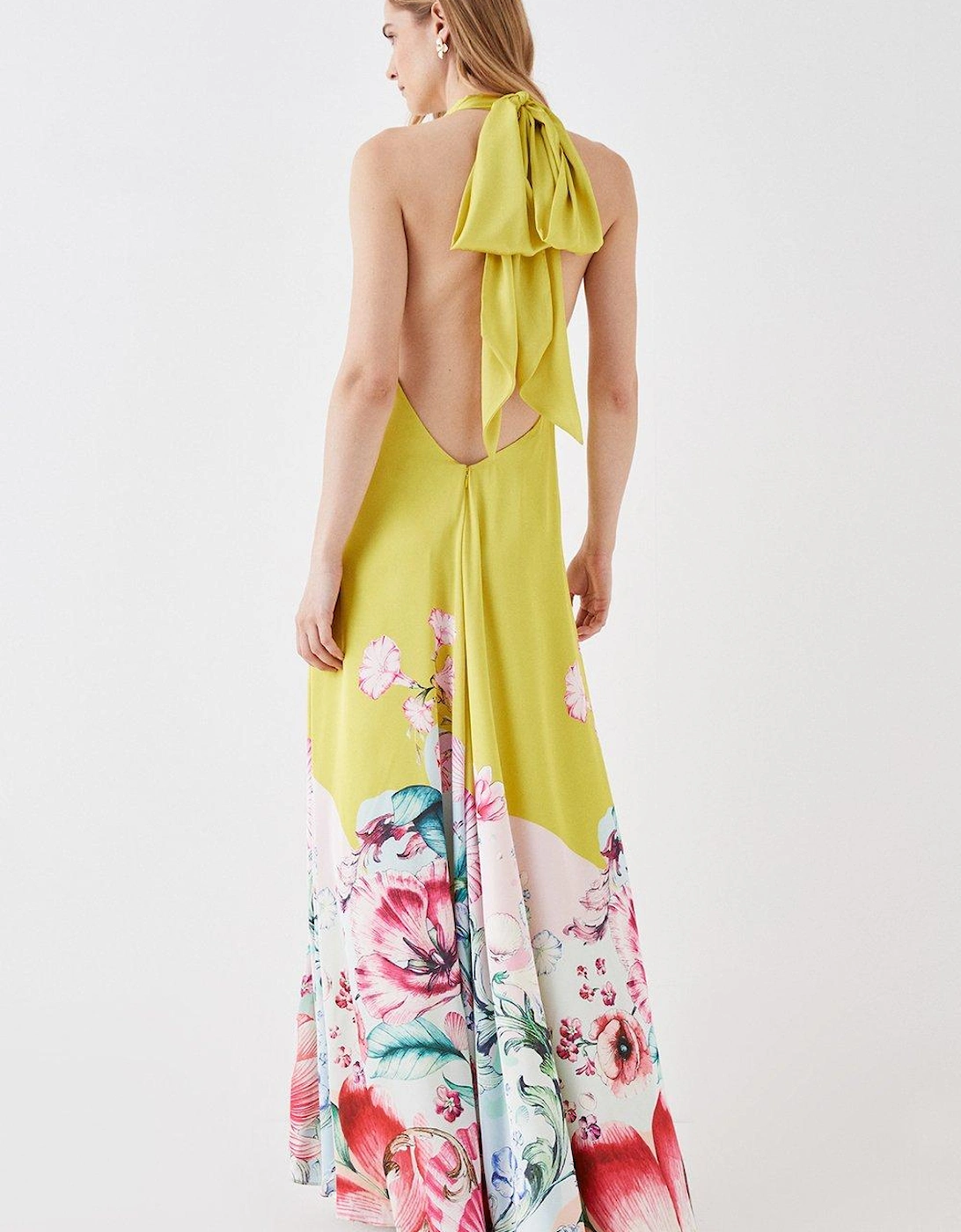 The Collector Twist Front Satin Halter Maxi Dress