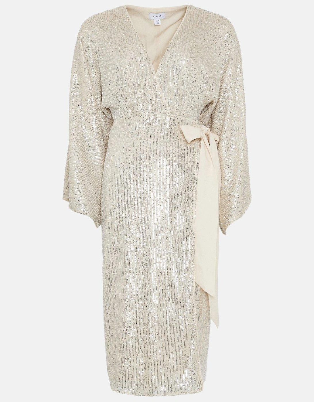 Sequin Kimono Sleeve Wrap Dress