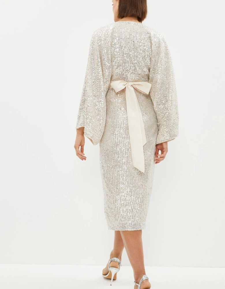 Sequin Kimono Sleeve Wrap Dress