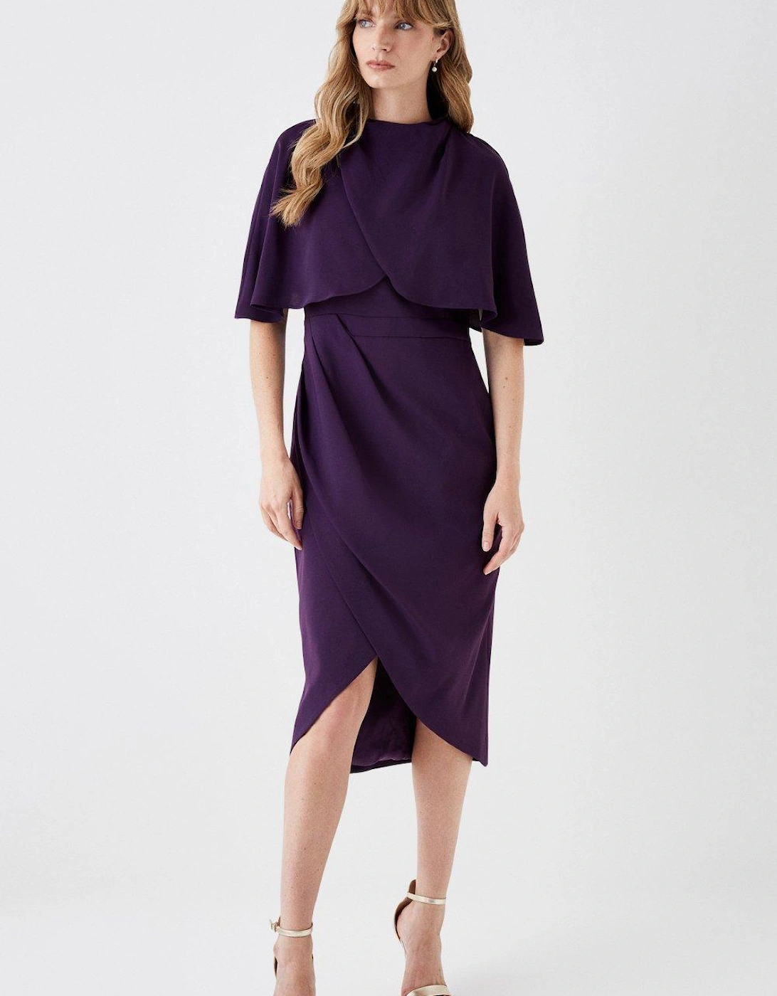 Tulip Cape Lightweight Crepe Midi Dress, 5 of 4