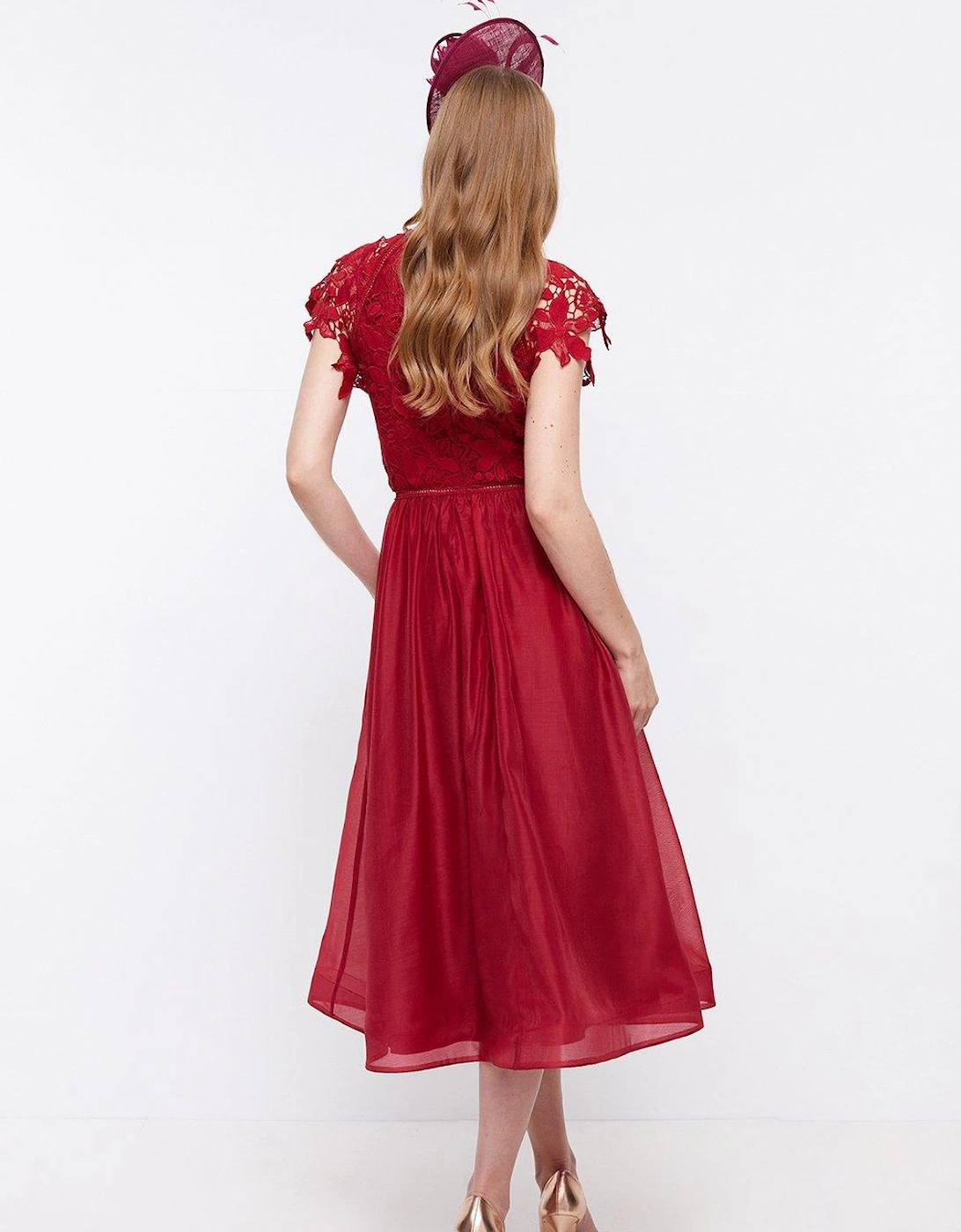 Crochet Lace Bodice Woven Skirt Dress