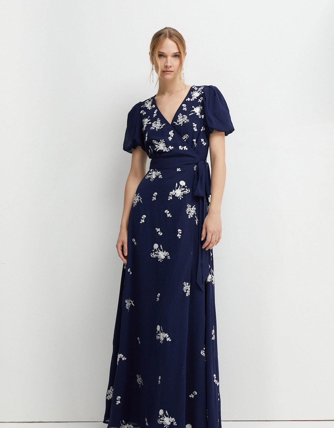 Placement Embroidery Puff Sleeve Bridesmaids Maxi Dress, 5 of 4