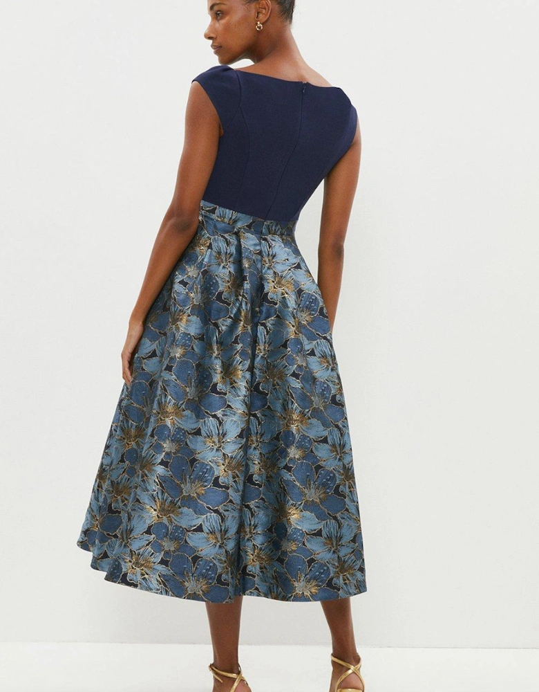 Satin Jacquard Full Skirt Midi Dress