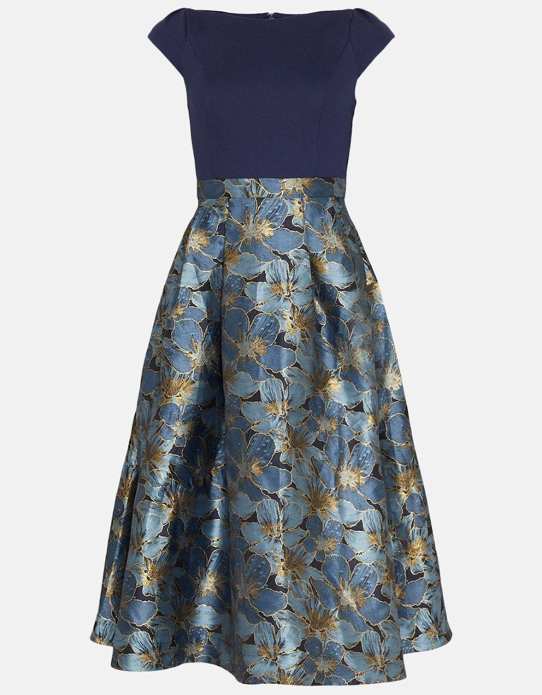 Satin Jacquard Full Skirt Midi Dress