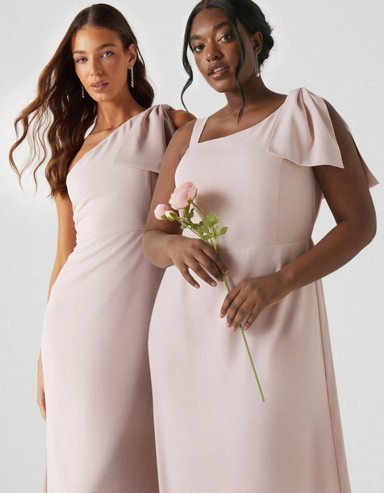 Plus Size Bow One Shoulder Bridesmaids Maxi Dress