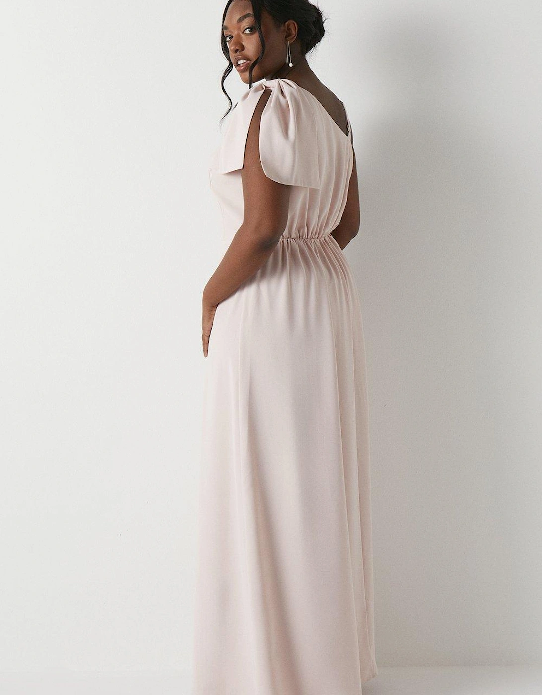 Plus Size Bow One Shoulder Bridesmaids Maxi Dress