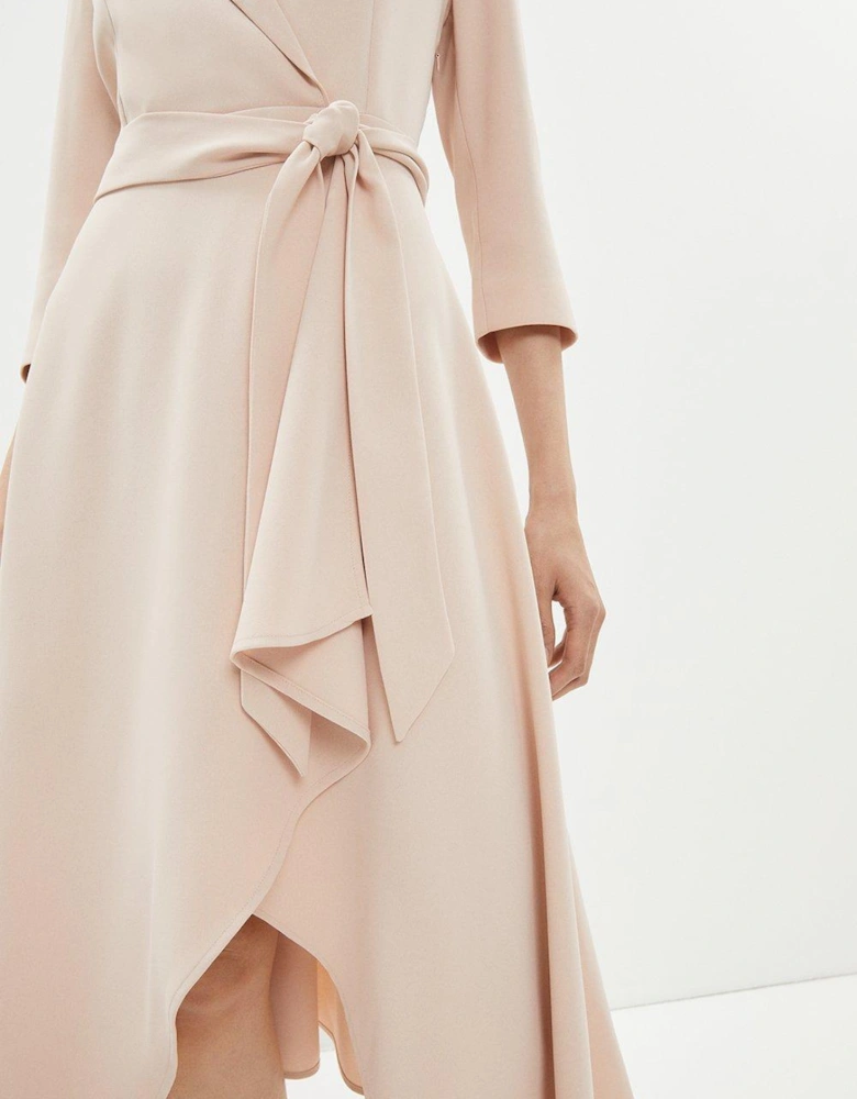 Tuxedo Wrap Front Full Skirt Midi Dress