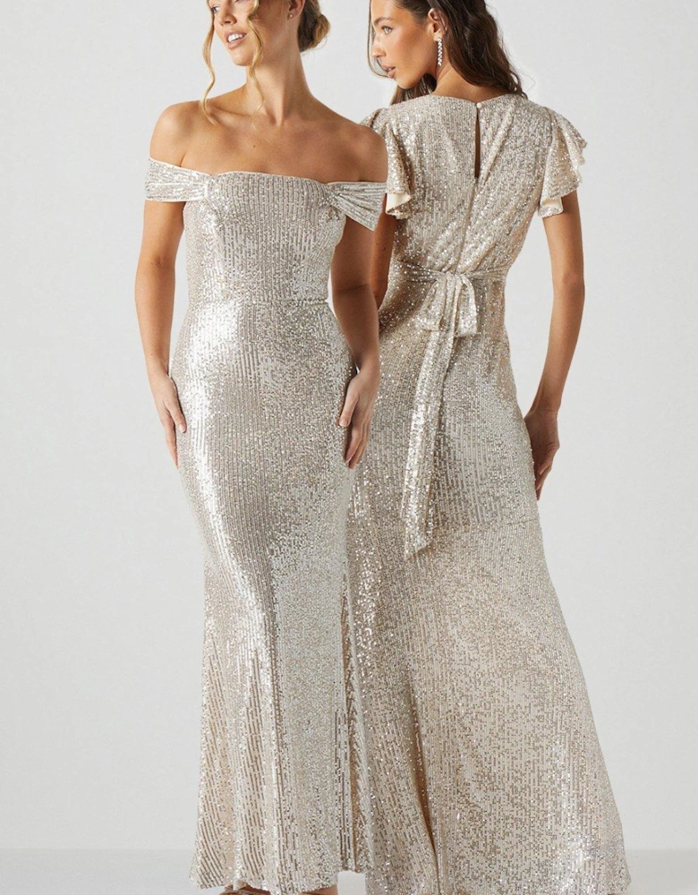 Sequin Bardot Bridesmaids Maxi Dress