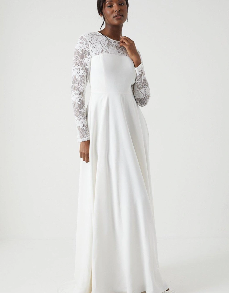 Long Sleeve Lace Chiffon Maxi Wedding Dress