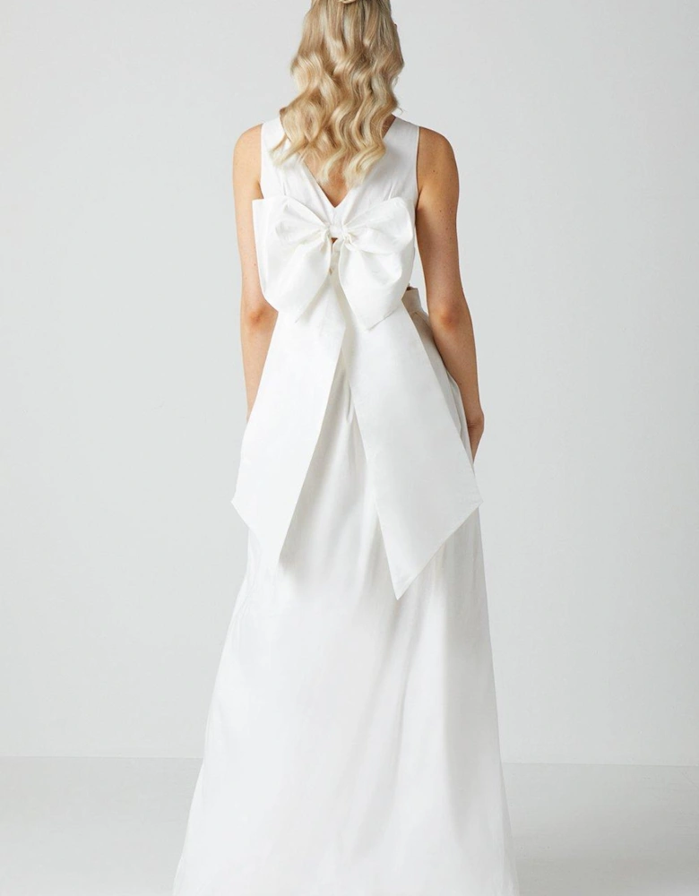 Wrap Front Full Skirted Wedding Dress With Taffeta Bow