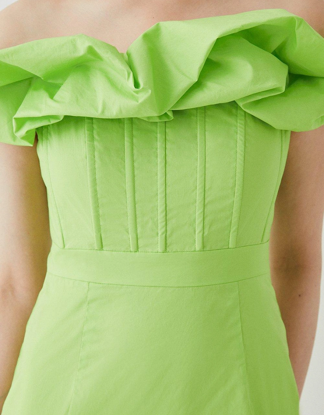 Corset Detail Volume Bardot Midi Dress