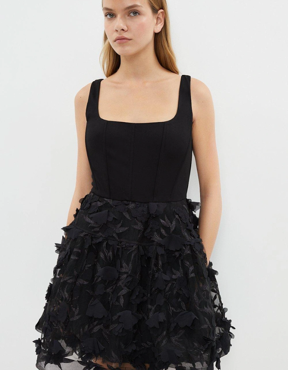 Boned Bodice 3d Floral Full Skirt Mini Dress, 5 of 4
