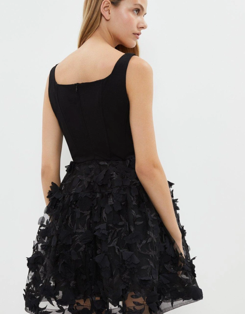 Boned Bodice 3d Floral Full Skirt Mini Dress