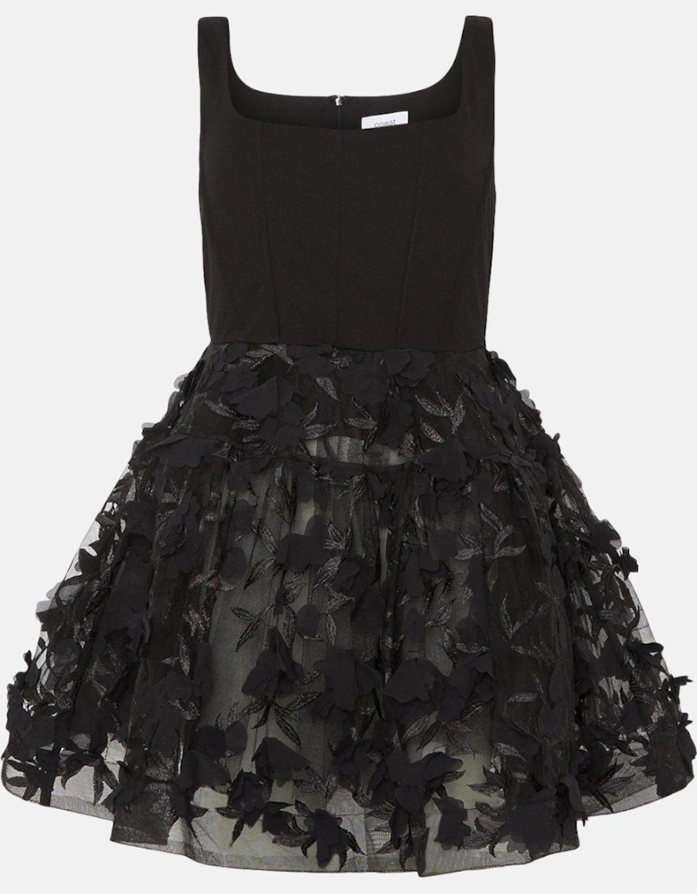 Boned Bodice 3d Floral Full Skirt Mini Dress