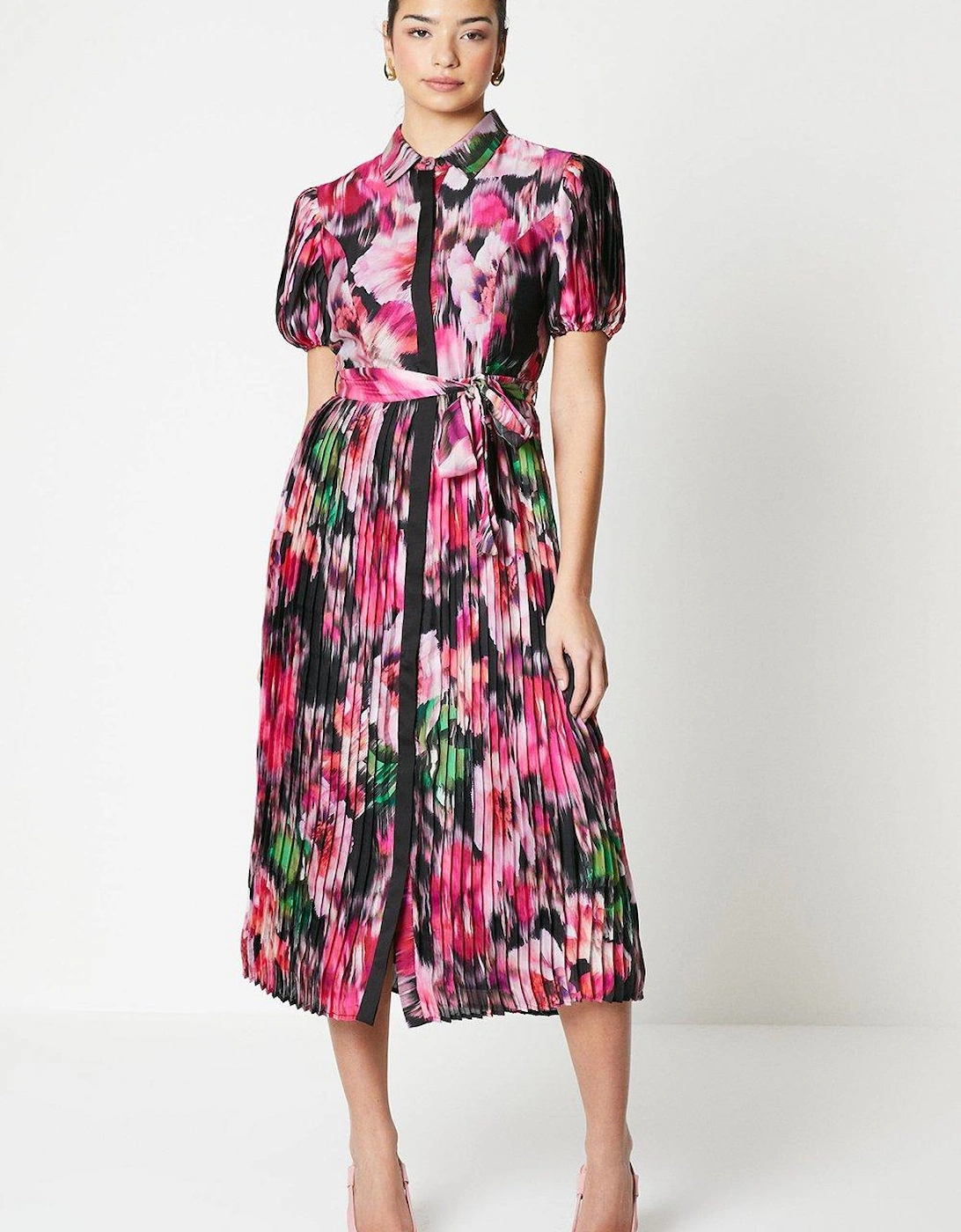 Blurred Floral Pleated Shirt Dress, 5 of 4