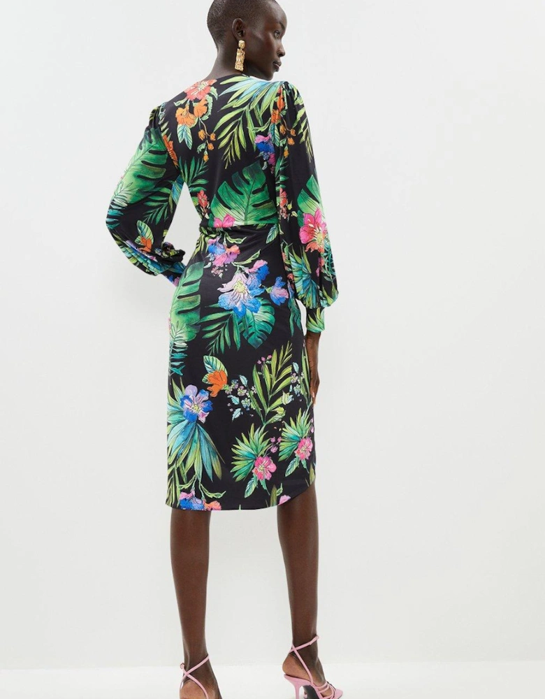 Knot Detail Printed Pencil Dres