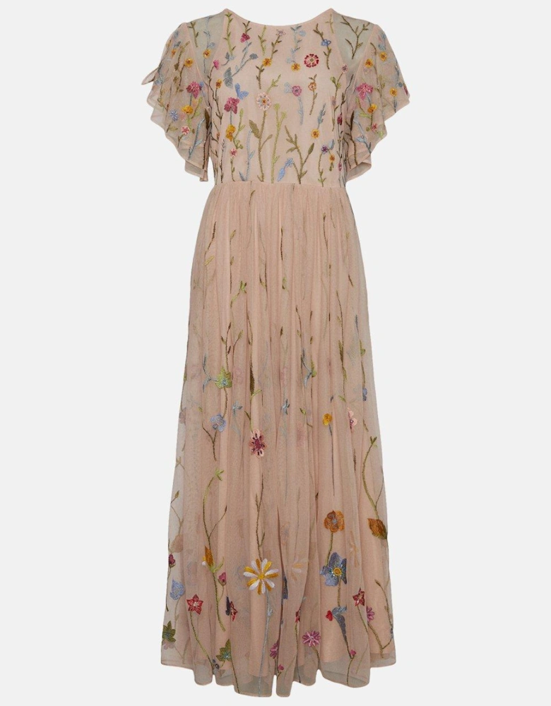 Meadow Embroidered Flute Sleeve Maxi Dress