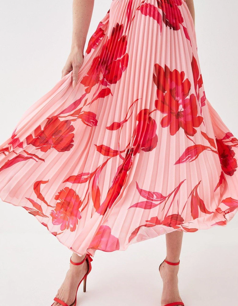 Cowl Neck Pleat Skirt Midi Dress