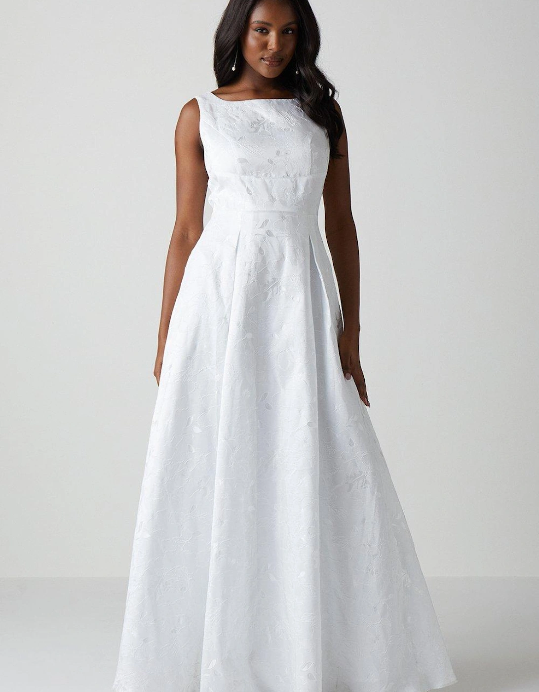 Bow Back Full Skirted Jacquard Wedding Dress, 5 of 4