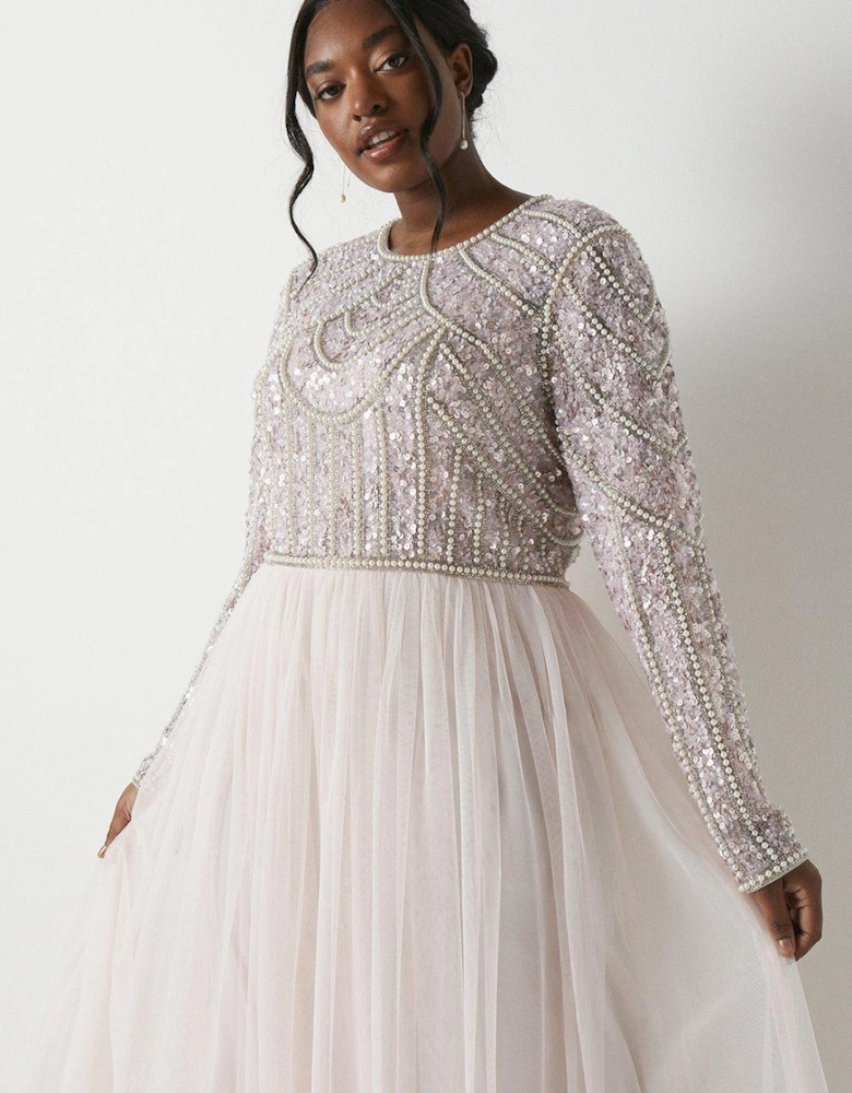 Plus Size Pearl Embellished Bodice Bridesmaids Tulle Skirt D