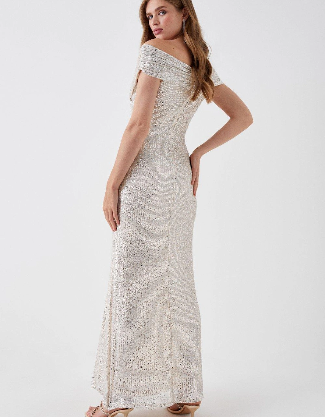 Sequin Bardot Bridesmaids Maxi Dress