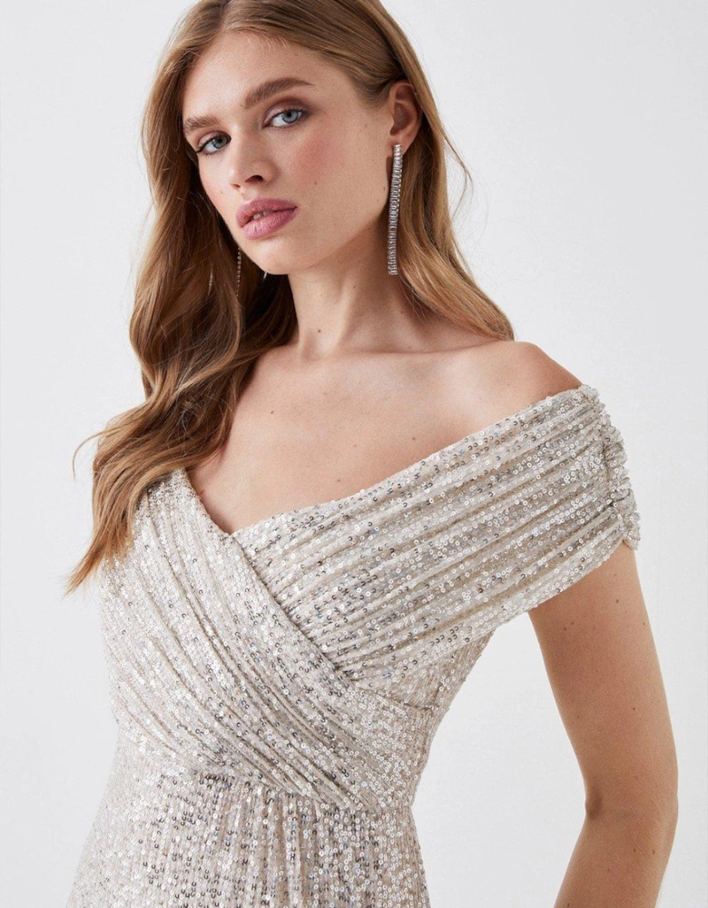 Sequin Bardot Bridesmaids Maxi Dress