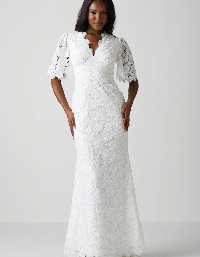 All Over Lace Angel Sleeve Fishtail Wedding Dress