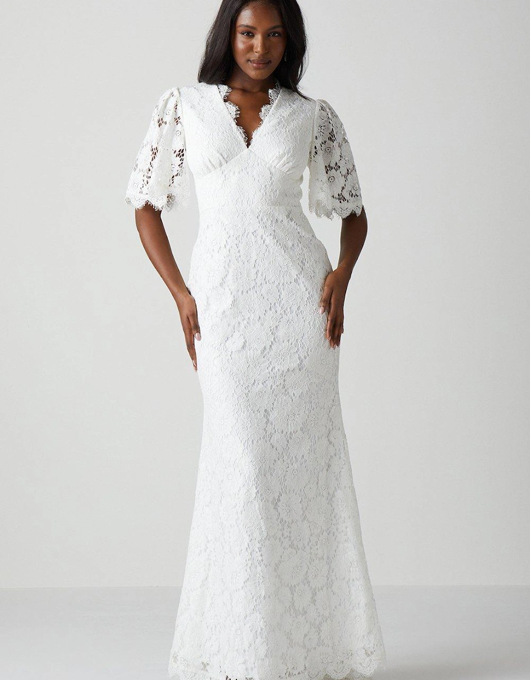 All Over Lace Angel Sleeve Fishtail Wedding Dress, 5 of 4