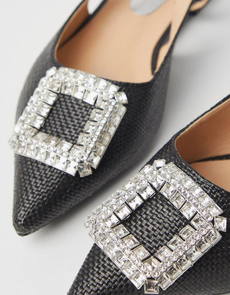 Lilly Sling Back Diamante Brooch Flat Pointed Shoes