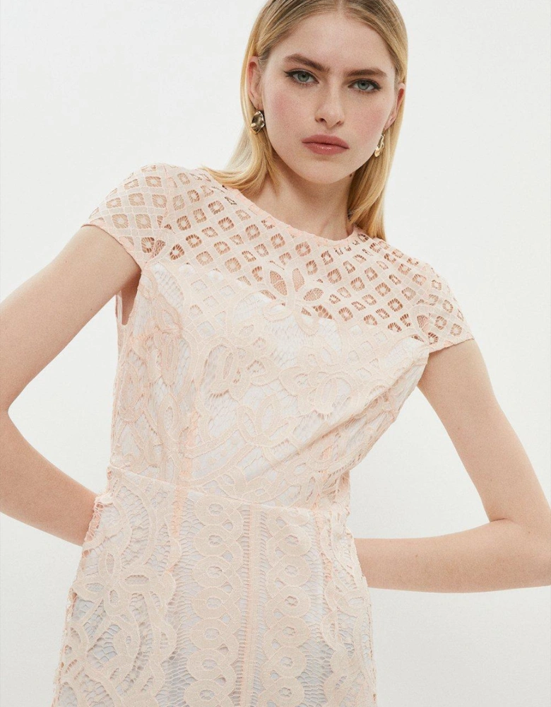 Capped Sleeve Placement Lace Mini Dress