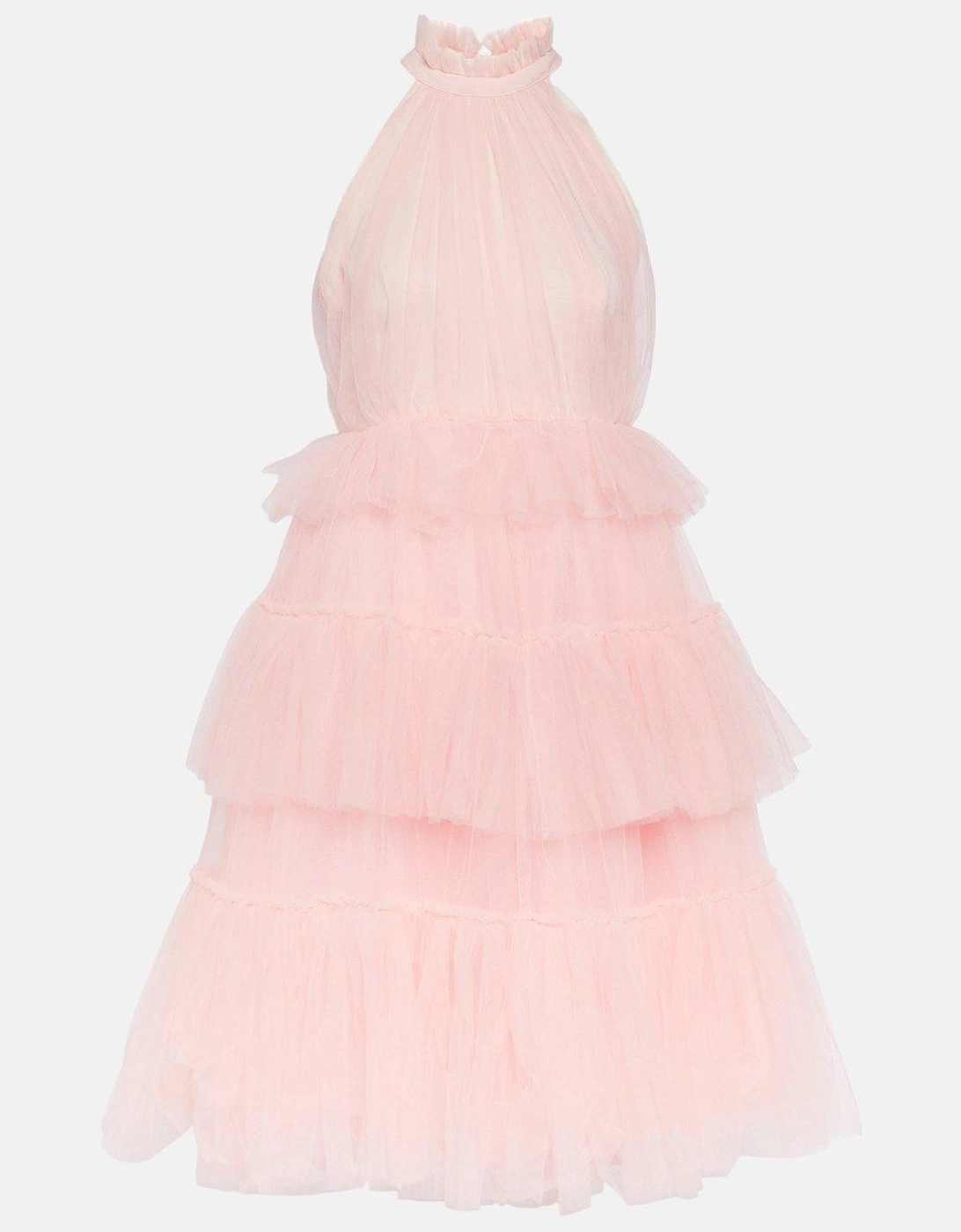 High Neck Tulle Tiered Midi Dress