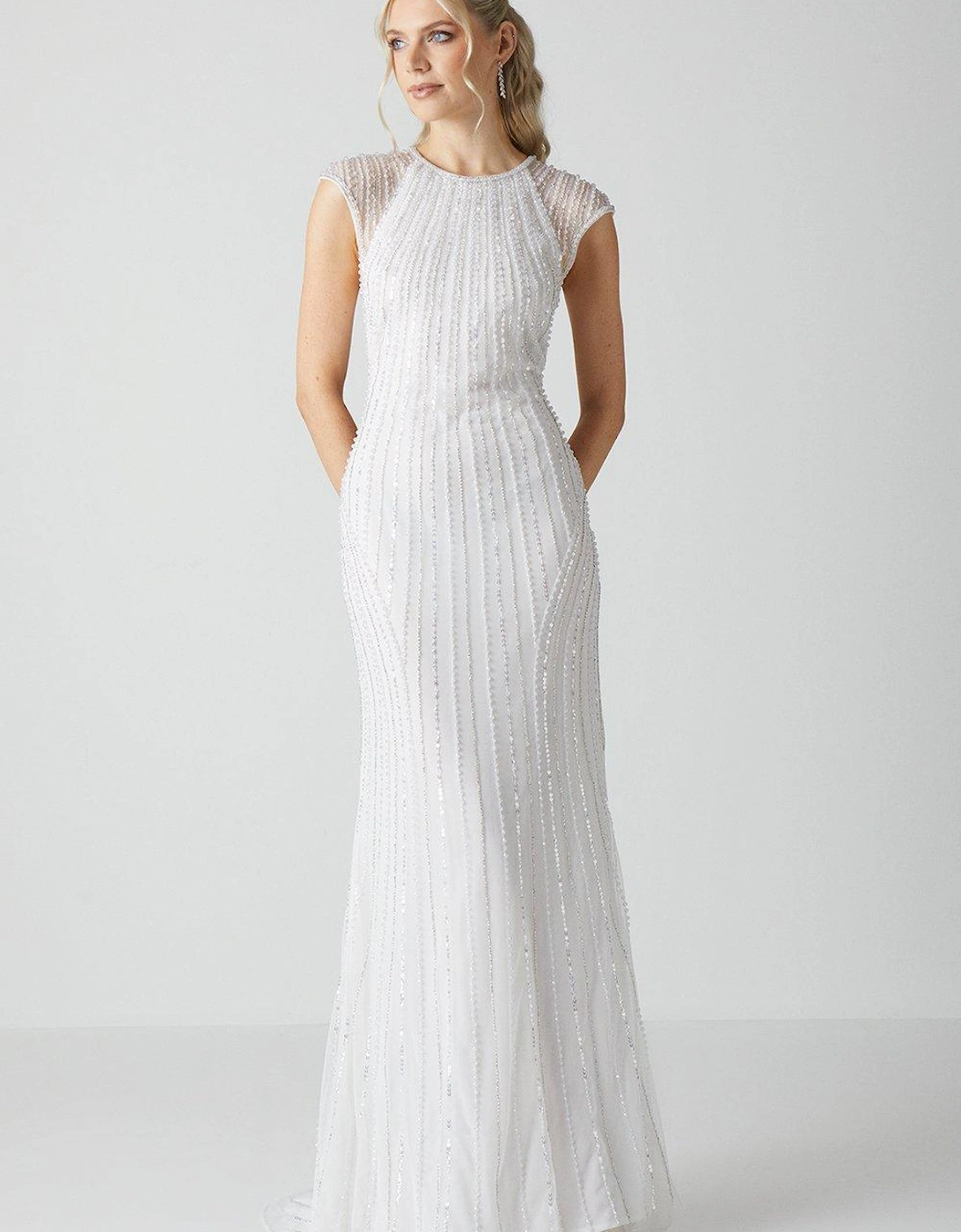 Embellished Cap Sleeve Linear Embellished Wedding Dress, 5 of 4