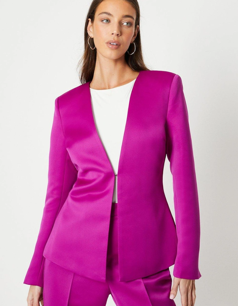 Collarless Tailored Satin Blazer