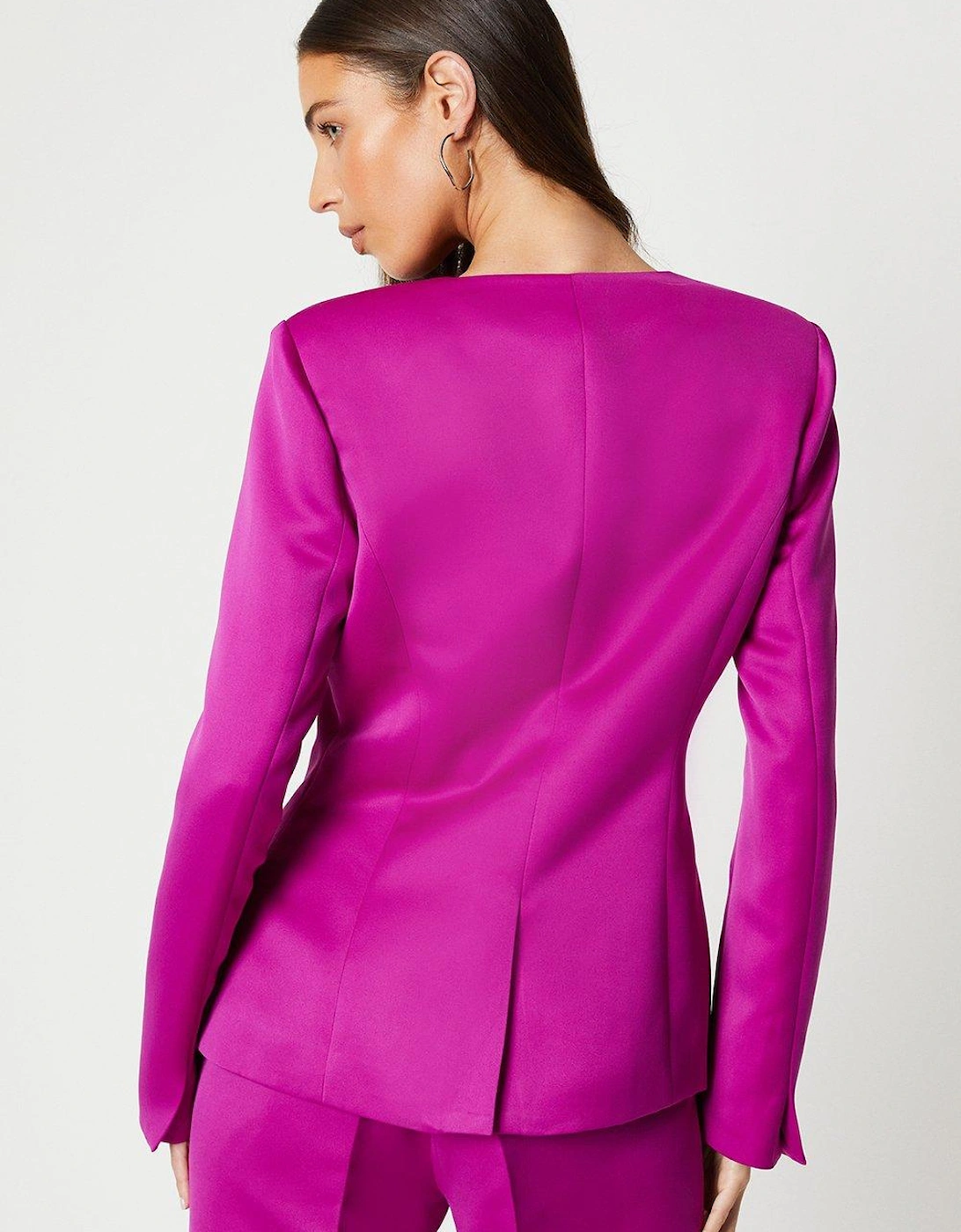 Collarless Tailored Satin Blazer