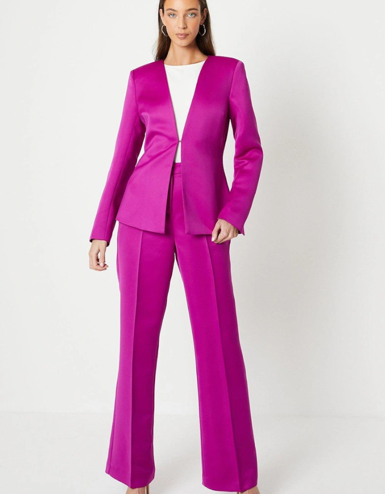 Collarless Tailored Satin Blazer