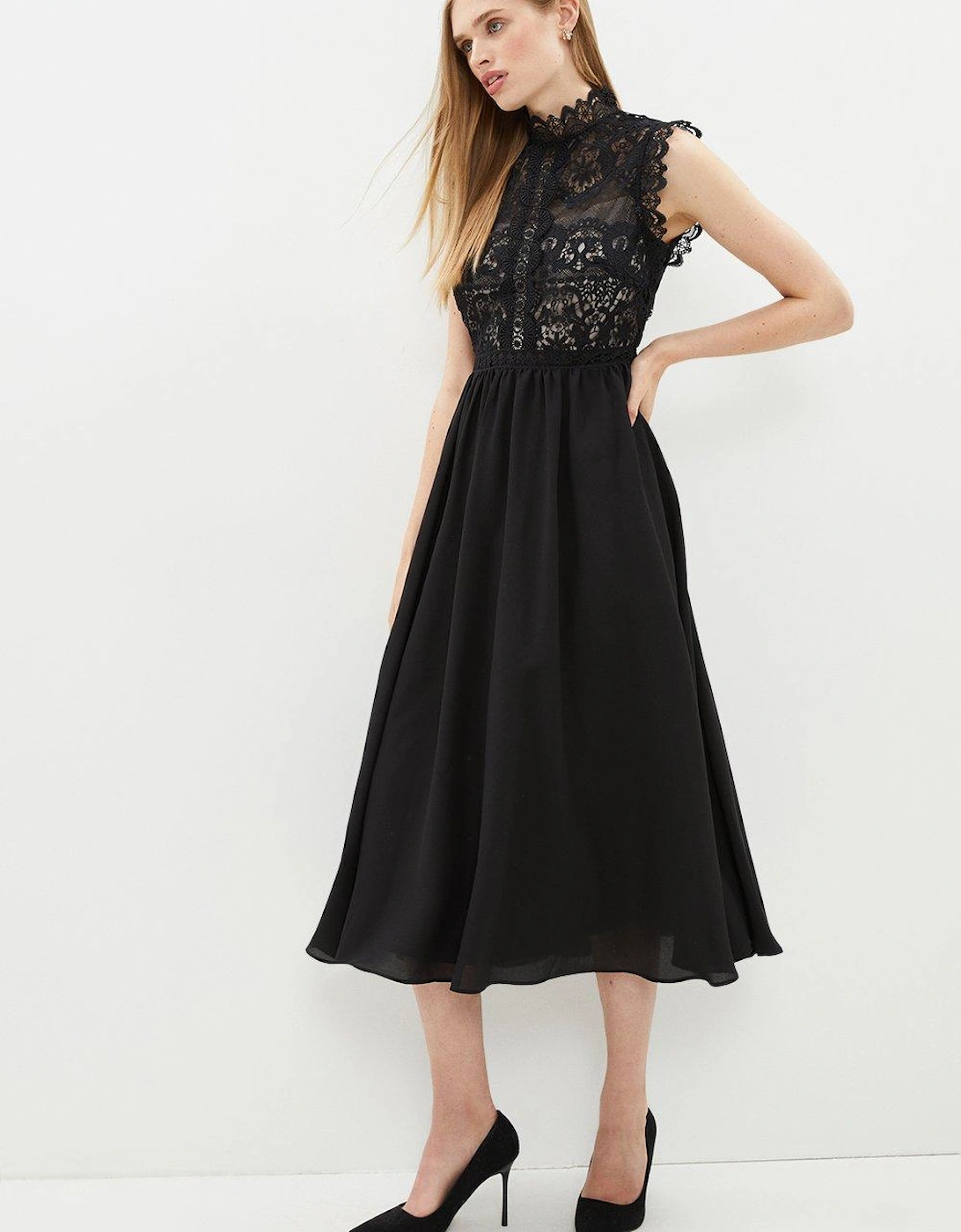 Lace Bodice Double Georgette Skirt Midi Dress, 5 of 4