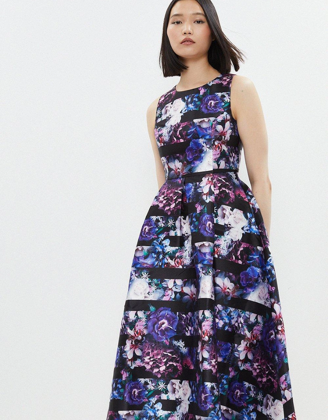 Stripe Floral Print Full Skirt Midi Dress, 5 of 4
