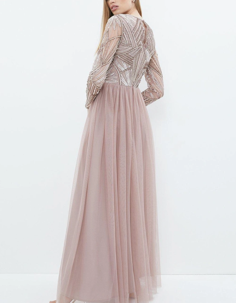 Embellished Bodice Long Sleeve Maxi Dress
