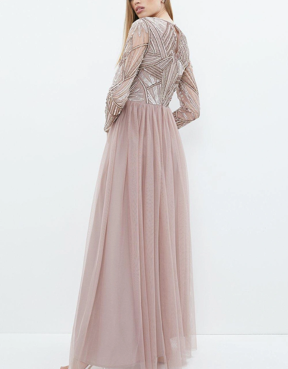Embellished Bodice Long Sleeve Maxi Dress