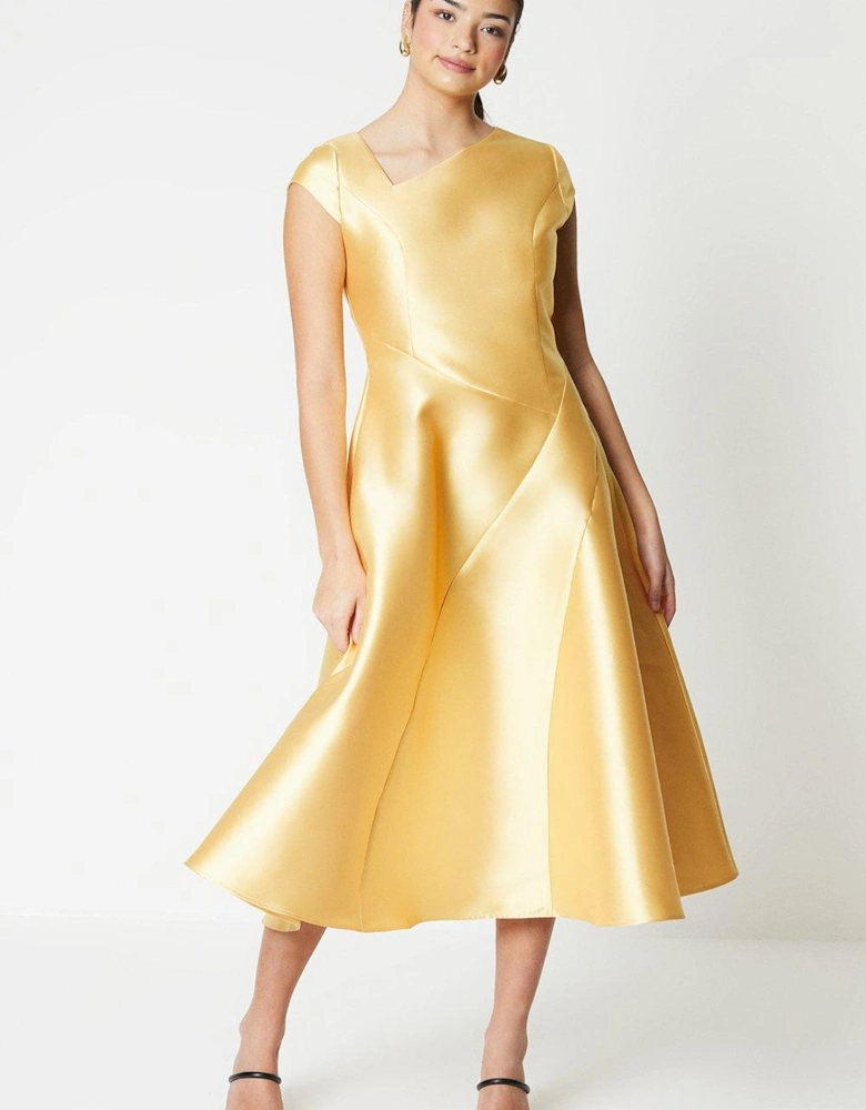 Twill Asymmetric Seam Midi Dress