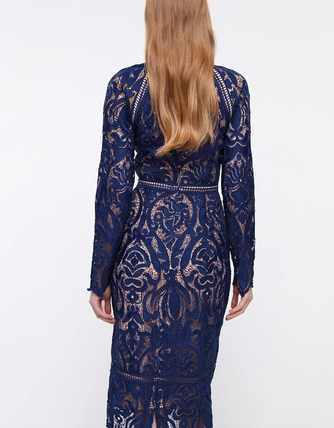 Contrast Lining Placement Lace Pencil Dress