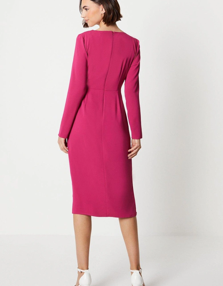 Long Sleeve Wrap Pencil Dress