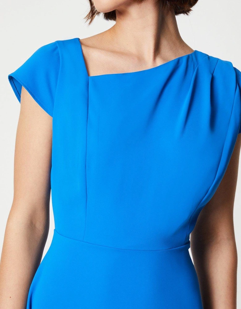 Asymmetric Neckline Fit And Flare Midi Dress